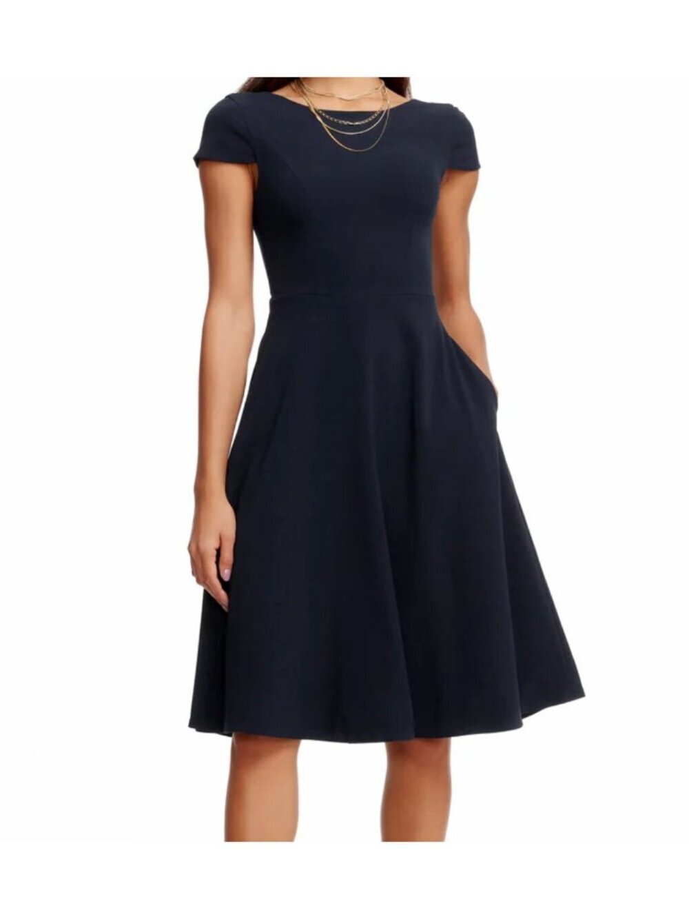 New Dress The Population Women's Size L Navy Livia Dress With Cap Sleeves